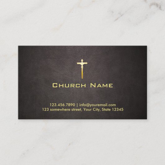 Church Gold Cross Elegant Dark Leather Visitekaartje (Voorkant)