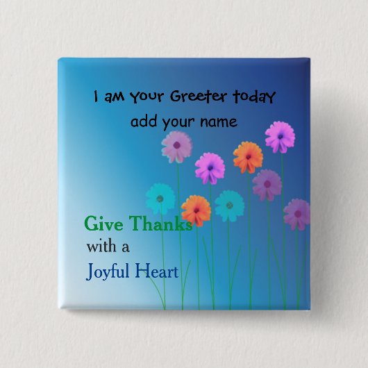 Church Greeter Name Bord Vierkante Button 5,1 Cm (Voorkant)
