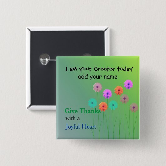 Church Greeter Name Bord Vierkante Button 5,1 Cm (Voorkant /achterkant)