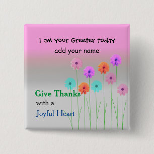 Church Greeter Name Bord Vierkante Button 5,1 Cm