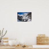 Church in the snow with Alps mountains Poster (Keuken)