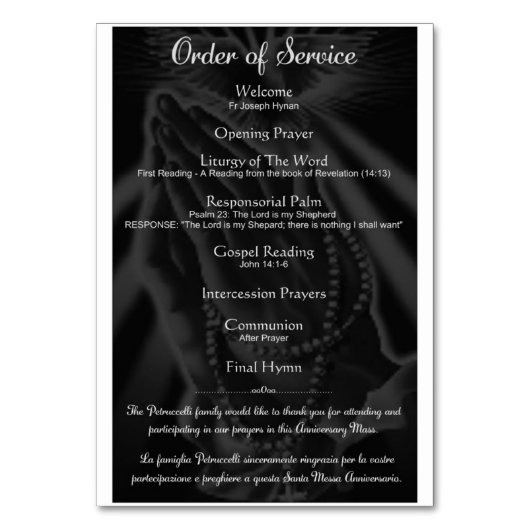 Church Memorial Jubilea Order of Service Kaart (Achterkant)