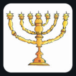 Church Menorah Vierkante Sticker<br><div class="desc">Een kerkmenora in goud met veel kaarsen. Dit ontwerp ziet er echt effectief uit op deze Stickers</div>