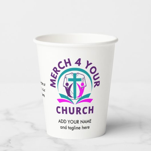 CHURCH MERCHANDISE Persoonlijk Je Logo toevoegen Papieren Bekers (Achterkant)