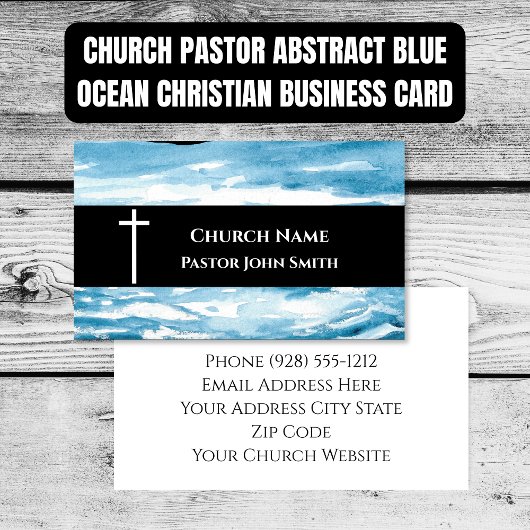 Church Pastor Abstract Blue Ocean Christian Visitekaartje