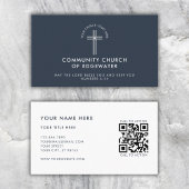 Church Pastor Modern QR-code Aangepaste Logo Navy Visitekaartje