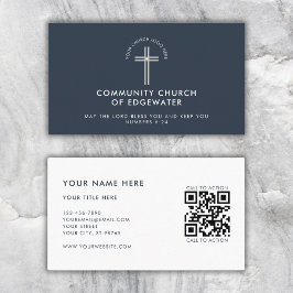 Church Pastor Modern QR-code Aangepaste Logo Navy Visitekaartje