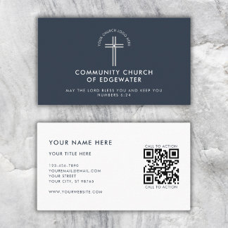 Church Pastor Modern QR-code Aangepaste Logo Navy Visitekaartje