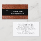 Church Pastor Rustic Leather Black Christelijk Visitekaartje (Voorkant / Achterkant)