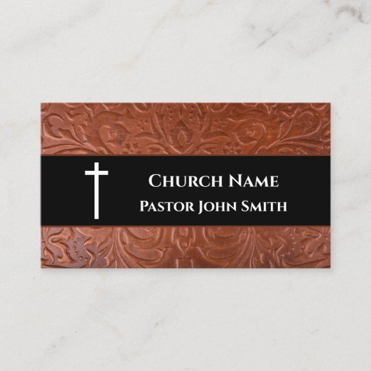 Church Pastor Rustic Leather Black Christelijk Visitekaartje (Voorkant)