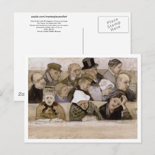 Church Pew met gelovigen, Vincent van Gogh Briefkaart (Voorkant / Achterkant)
