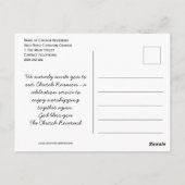 CHURCH REUNION CELEBRATION Heropening INVITATIE Briefkaart (Achterkant)