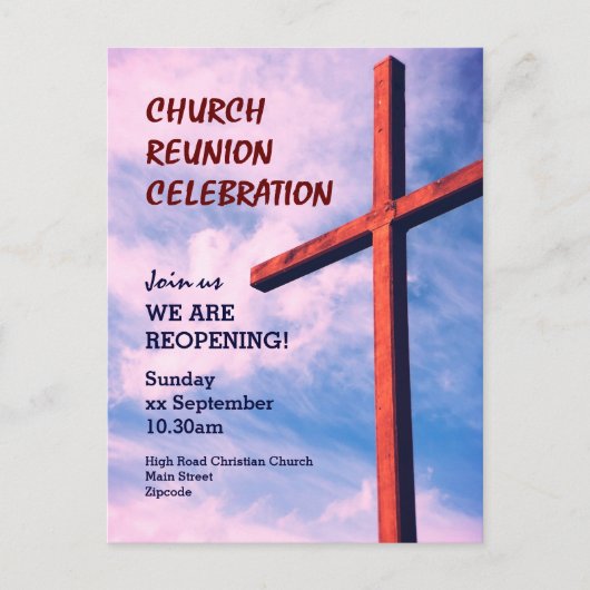 CHURCH REUNION CELEBRATION Heropening INVITATIE Briefkaart (Voorkant)