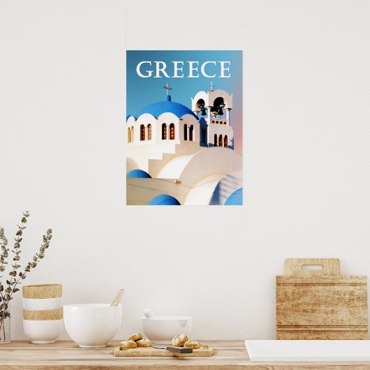 Church Roof and Bell Tower Griekenland Poster (Keuken)