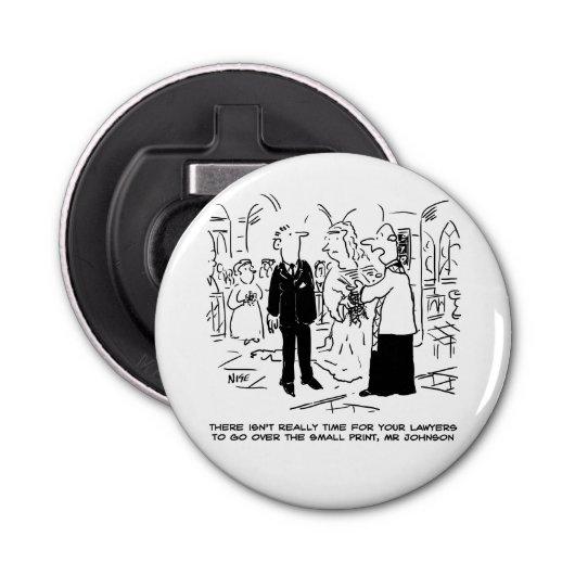 Church Service Wedding Vicar zegt nee tegen advoca Button Flesopener (Voorkant)