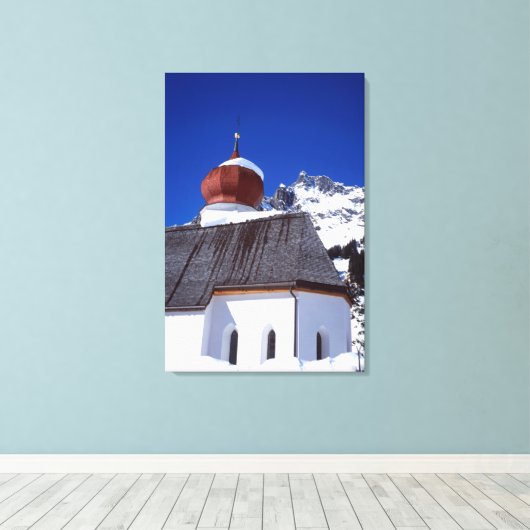 Church Stuben Austria Holiday Card Canvas Afdruk (Insitu (Houten vloer))