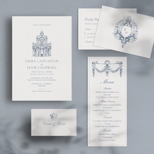 Church Venue Sketch Minimalist Wedding All In One Uitnodiging