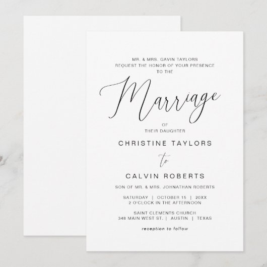 Church Wedding Ceremony, beide ouders die Invi ont Kaart (Voorkant / Achterkant)