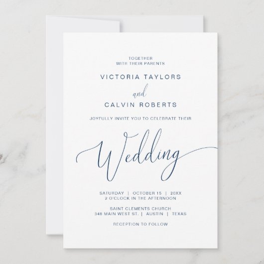 Church Wedding Ceremony Celebration, Navy Blue Kaart (Voorkant)