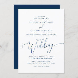Church Wedding Ceremony Celebration, Navy Blue Kaart