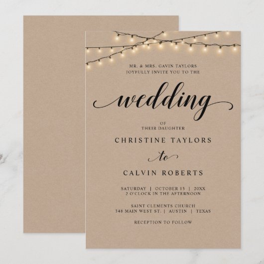 Church Wedding Ceremony, Parents Hosting, Kraft Kaart (Voorkant / Achterkant)