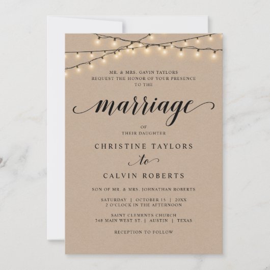 Church Wedding Ceremony, Parents Hosting, Kraft Kaart (Voorkant)