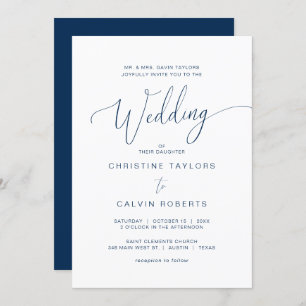 Church Wedding, Parents Hosting, Navy Blue Script Kaart