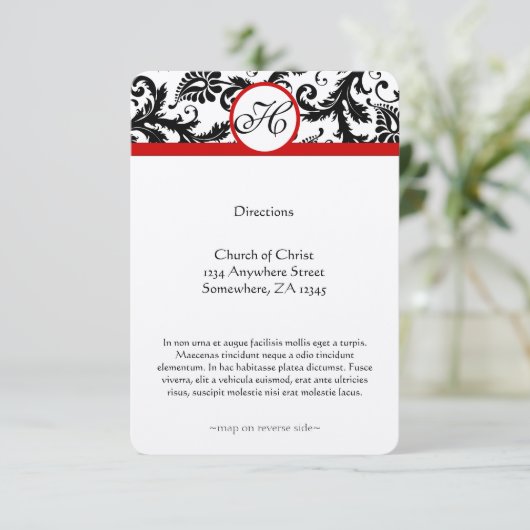 Church Wedding Reception Direction Card Informatiekaartje (Staand voorkant)