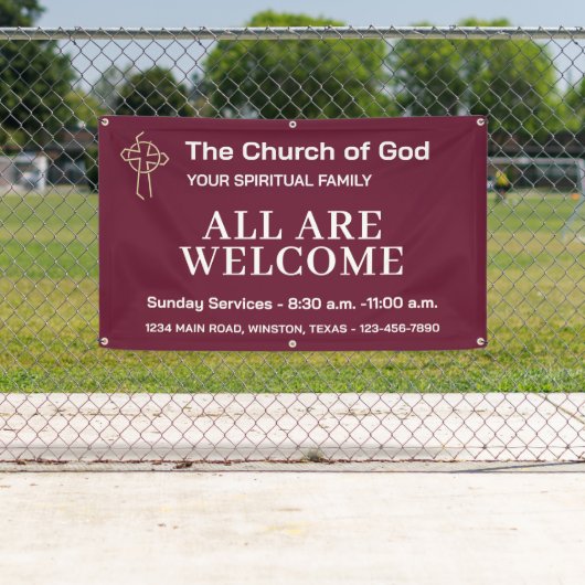 Church Welcome Sign Hanging Banner With Your Logo (Insitu)