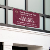Church Welcome Sign Hanging Banner With Your Logo (Buitenkant Gebouw)