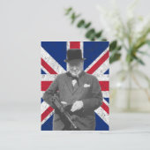 Churchill die met de Britse vlag praat Briefkaart (Staand voorkant)