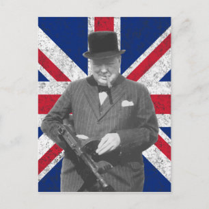 Churchill die met de Britse vlag praat Briefkaart