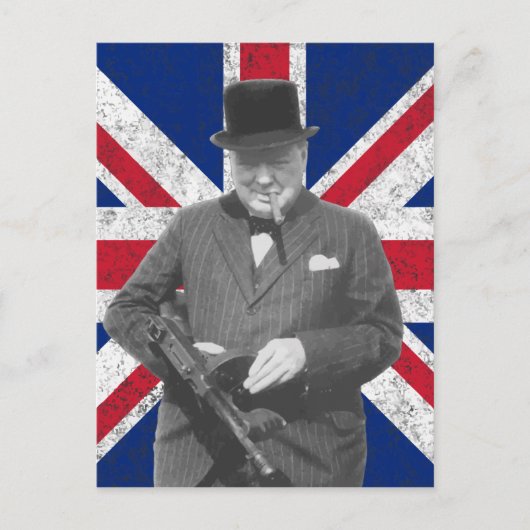 Churchill die met de Britse vlag praat Briefkaart (Voorkant)