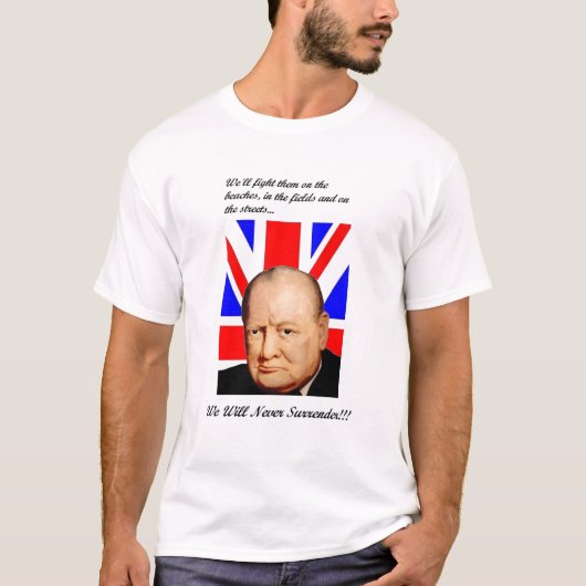 Churchill geeft nooit basis-T-shirt over T-shirt (Voorkant)