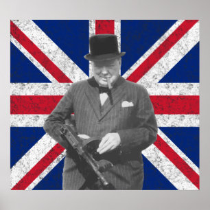 Churchill met een Pistool van Tommy Poster