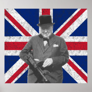 Churchill met een Pistool van Tommy Poster
