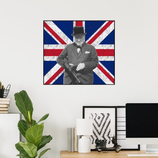 Churchill met een Pistool van Tommy Poster (Thuiskantoor)