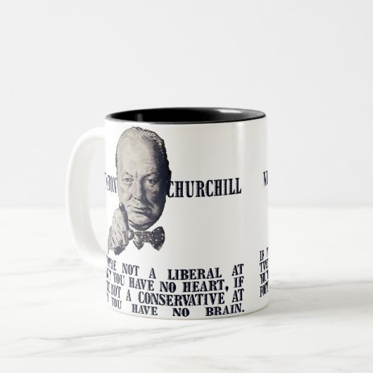 Churchill over conservatieven en liberalen tweekleurige koffiemok (Voorkant links)