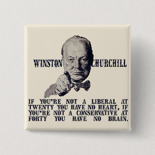 Churchill over conservatieven en liberalen vierkante button 5,1 cm