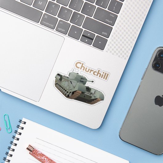 Churchill WW2 British Tank Sticker (Laptop met iPhone)
