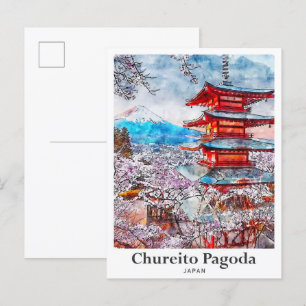 Chureito Pagoda Japan Travel Waterverf Hand geteke Briefkaart