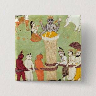 Churning of the Zee of Milk, 15e tot 17e eeuw Vierkante Button 5,1 Cm