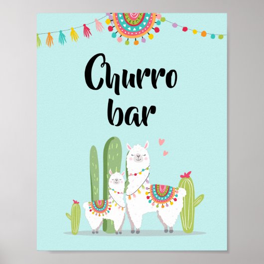 Churro Bar Snack Fiesta Llama Baby shower Sign Poster (Voorkant)