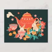 Chuseok Mid-Autumn Festival Teapot en Bunnies Briefkaart (Voorkant)