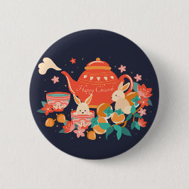 Chuseok Mid-Autumn Festival Teapot en Bunnies Ronde Button 5,7 Cm