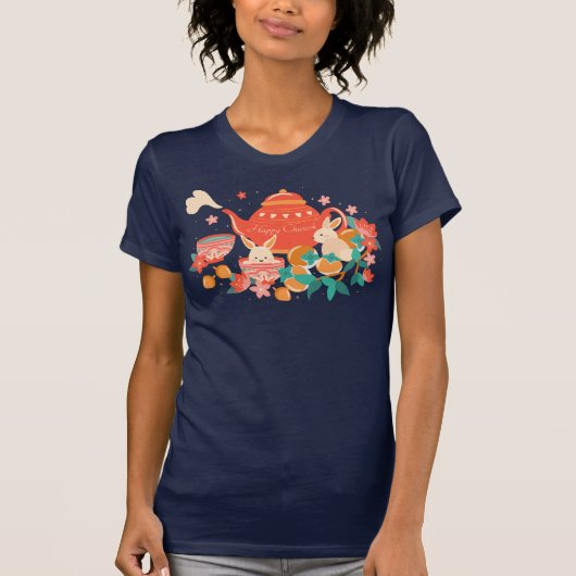 Chuseok Mid-Autumn Festival Teapot en Bunnies T-shirt (Voorkant)