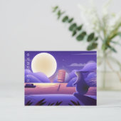 Chuseok Rabbit en Full Moon, paars Briefkaart (Staand voorkant)