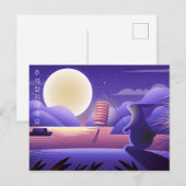 Chuseok Rabbit en Full Moon, paars Briefkaart (Voorkant / Achterkant)