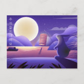 Chuseok Rabbit en Full Moon, paars Briefkaart (Voorkant)