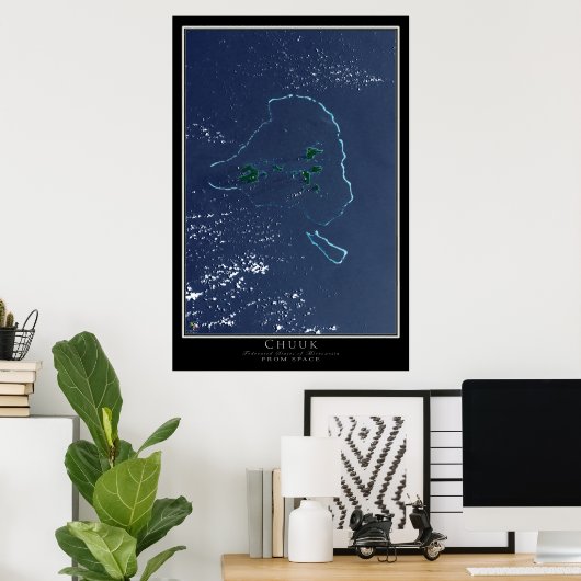 Chuuk Truk Lagoon Micronesia Satellite Map Poster (Thuiskantoor)